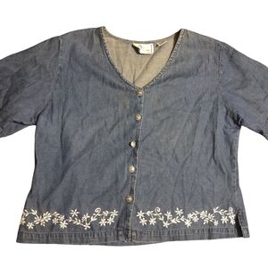 Floral Embroidered Denim Blouse